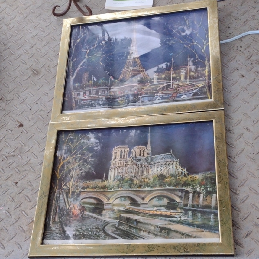 Artist Signed Paris Pair in Glass Frames